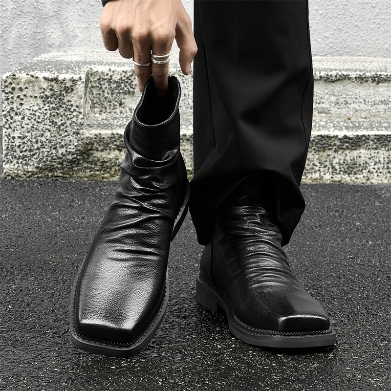Men's ankle boots, British style, zipper at the back