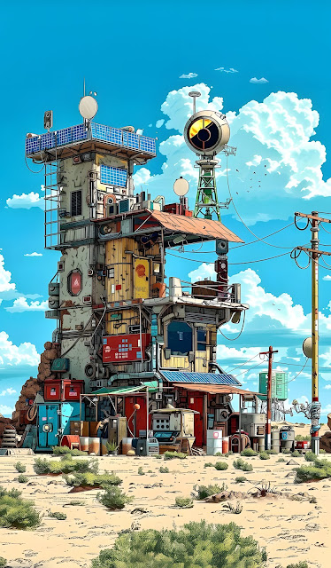 Post-Apocalyptic Scavenger Tower in Desert Wasteland - Free mobile Wallpaper