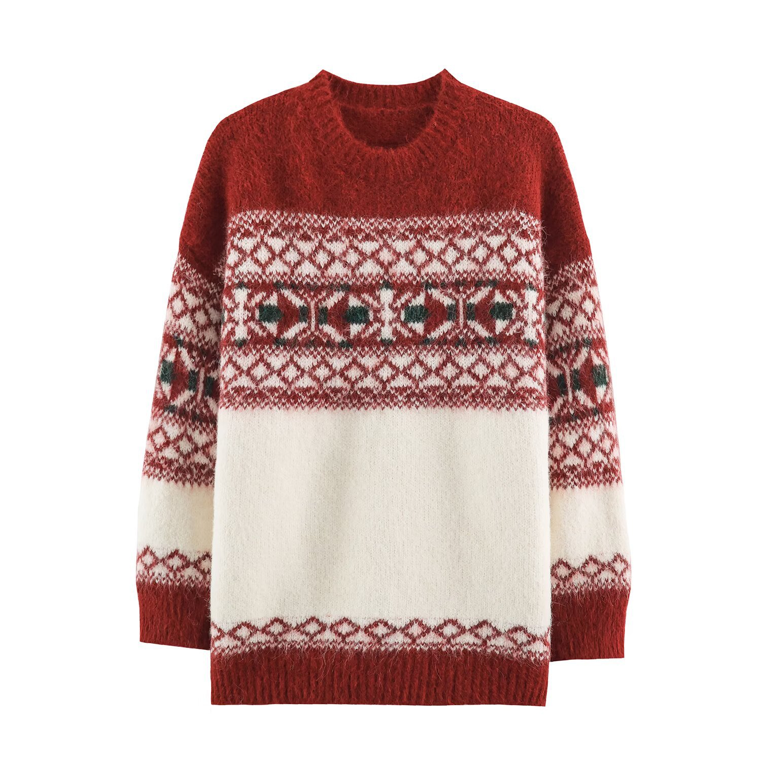 Fair-Isle Knitted Sweater with Round Neck