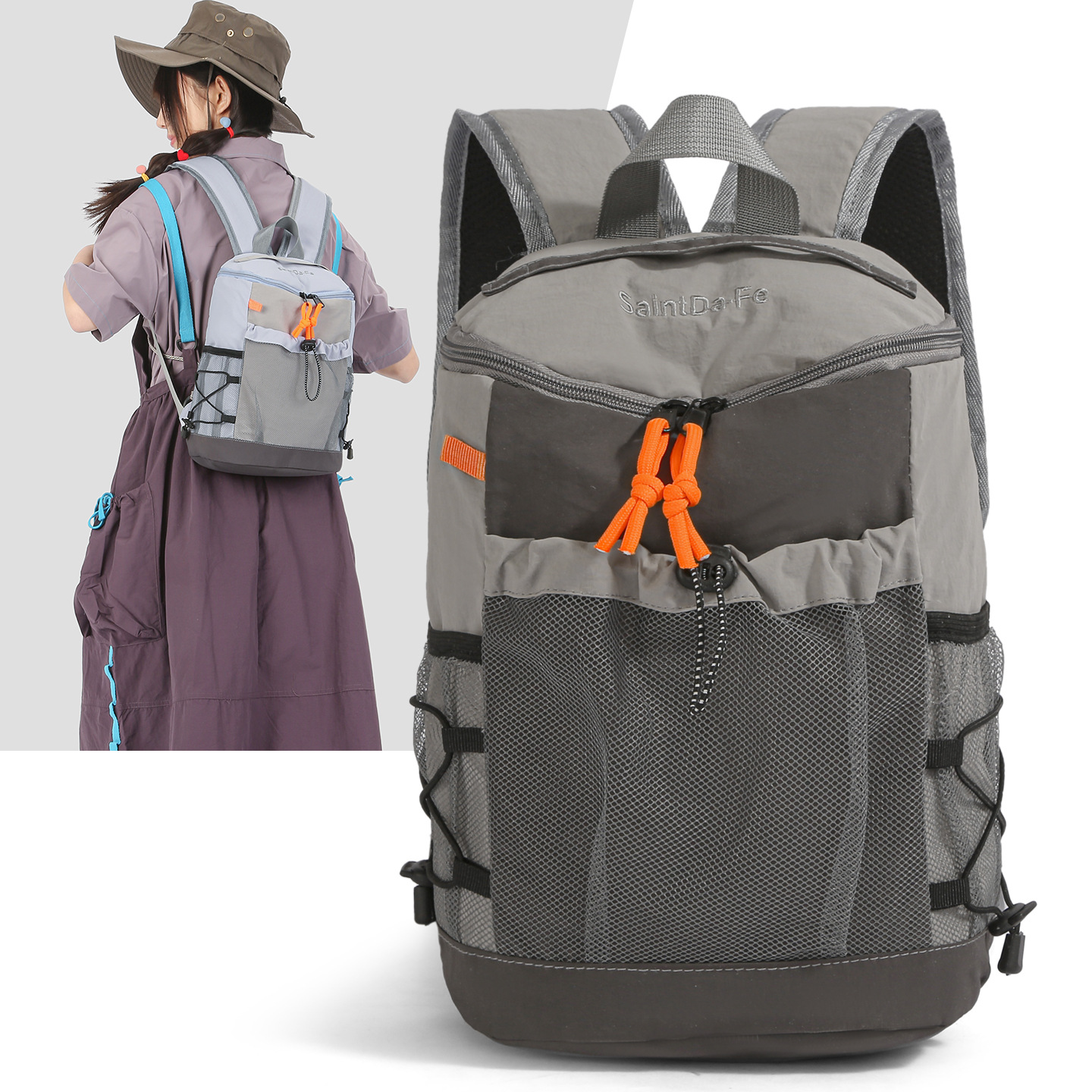 Women's backpack, up to 20 L, nylon, patchwork design