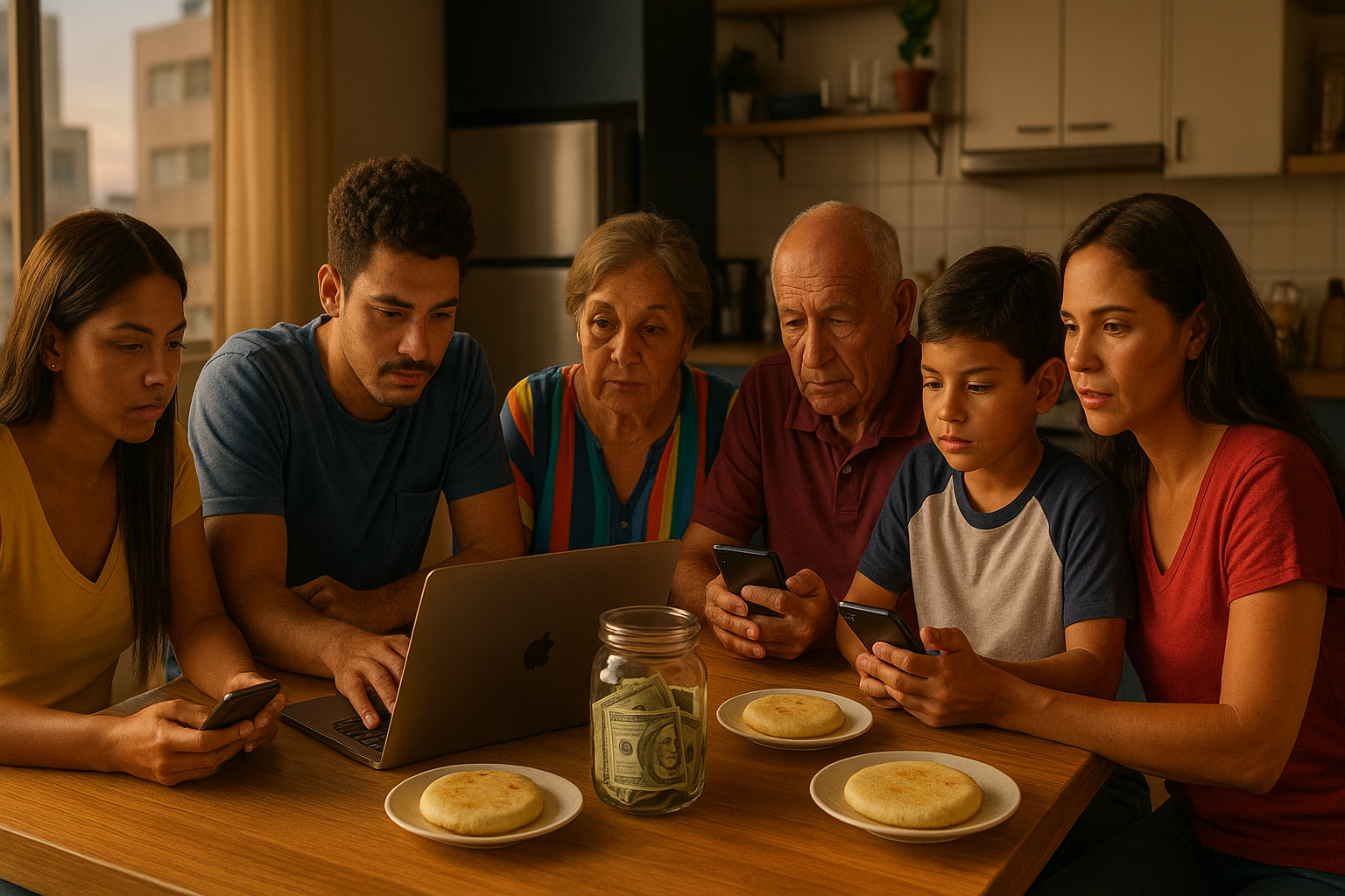 Venezolanos en el exterior organizando una tanda digital en una mesa comunitaria