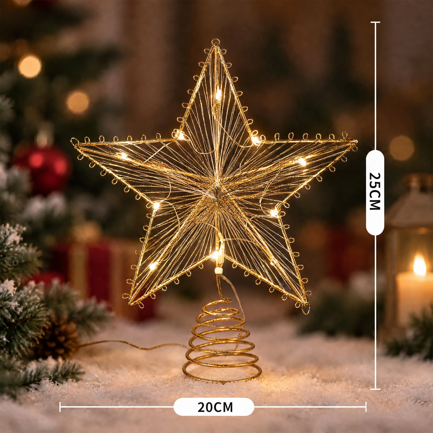 LED-Weihnachtsbaumspitze, Stern aus Eisenkunst