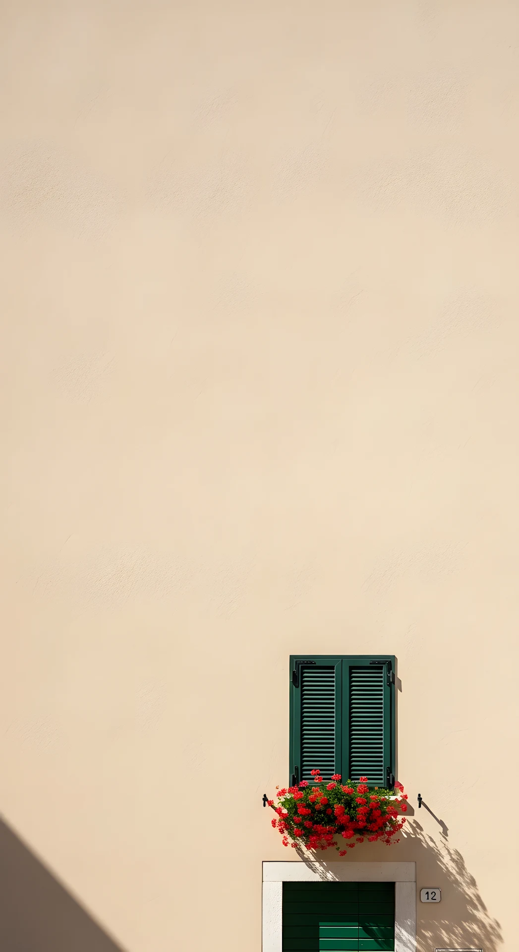 Minimalist Italian Stucco Wall Green Shutters Geraniums - Free 4K mobile Wallpaper