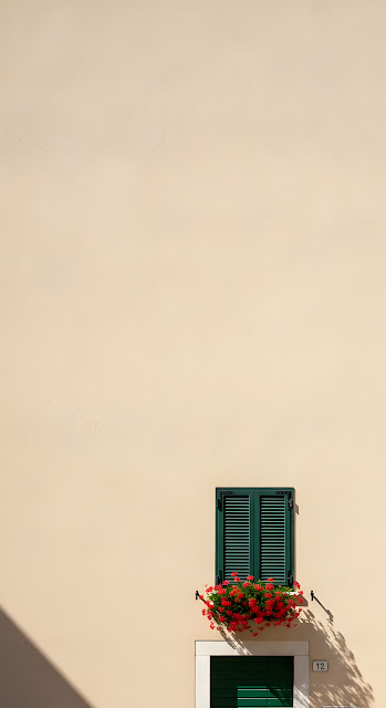 Minimalist Italian Stucco Wall Green Shutters Geraniums - Free mobile Wallpaper