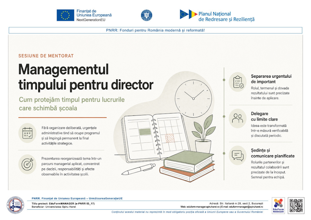 Coperta ghidului Managementul timpului și eficientizarea activității de conducere a unității de învățământ