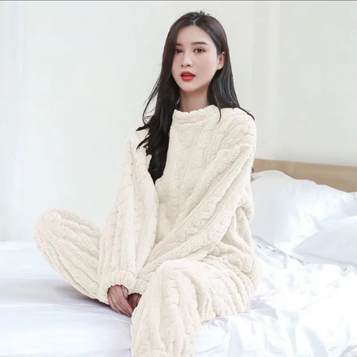 Damen-Pyjama-Set aus dickem Korallenfleece, große Größen