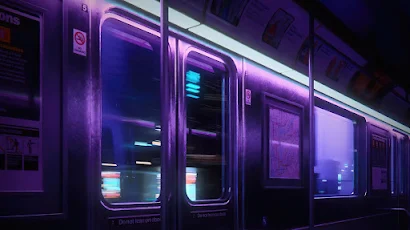 Subway Night Cyber Neon Lights 4K Wallpaper Background