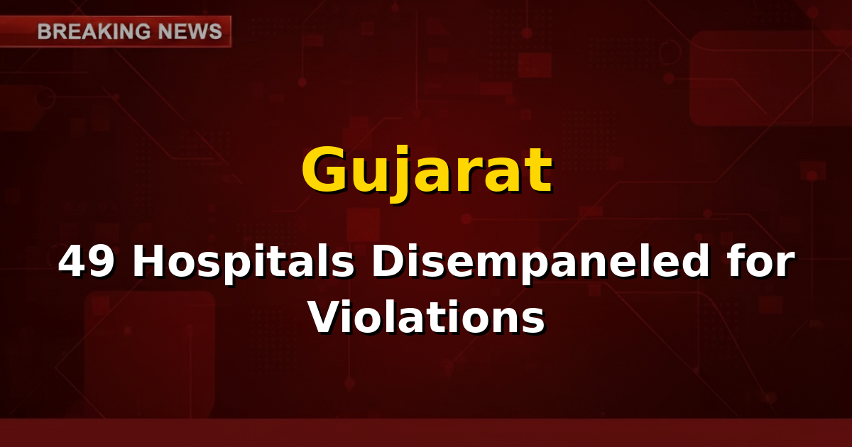 Medical professionals discussing healthcare regulations and a 'Stop Fraud' sign, symbolizing the Gujarat government's action against hospitals for Ayushman Bharat violations.