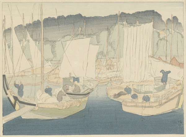 Bootjes in de haven van Shiogama 1917