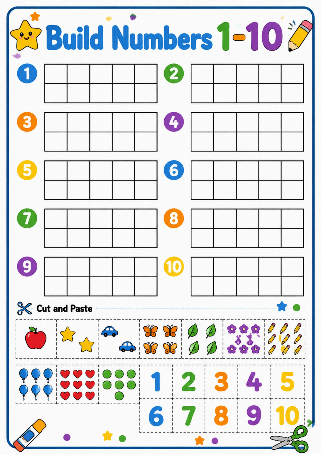 Build Numbers 1-10 Math Worksheet