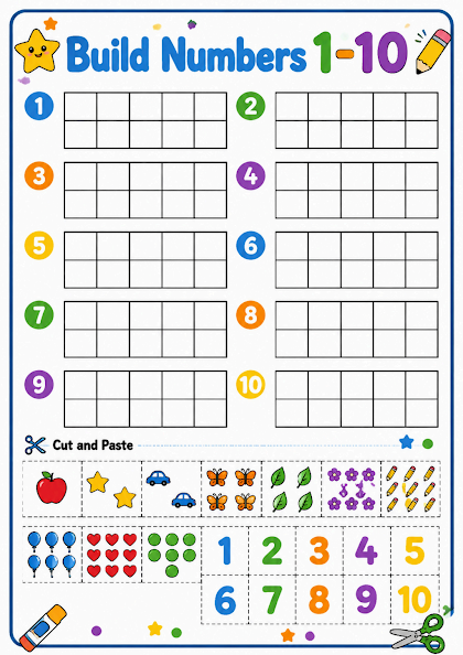 Build Numbers 1-10 Math Worksheet