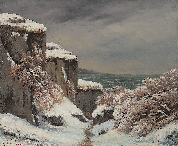Falaises Au Bord De La Mer Sous La Neige