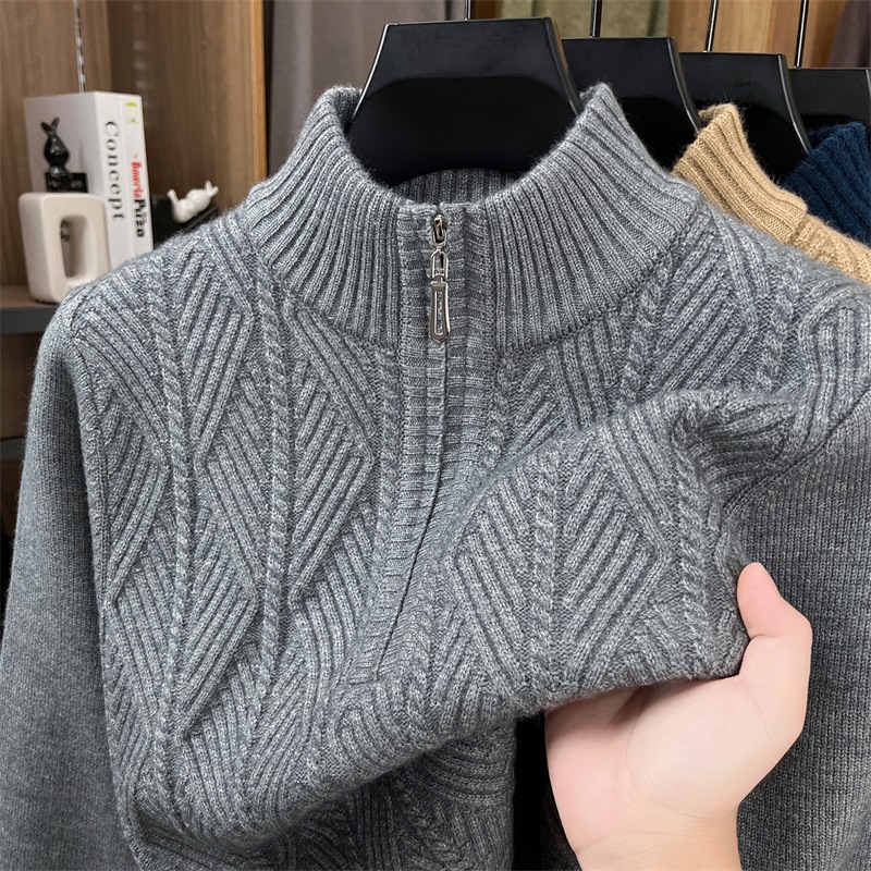 Wool sweater with zipper, chunky knit