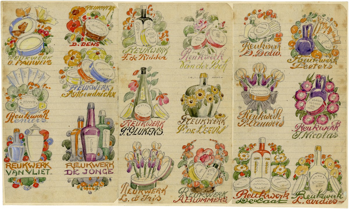 Reukwerkflesjes met leerlingennamen 1927