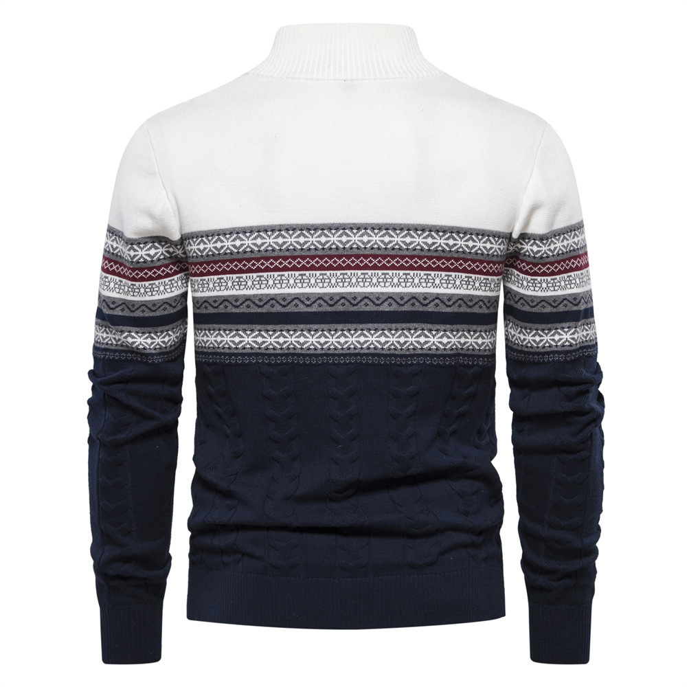 Modern men's knitted sweater with stand-up collar