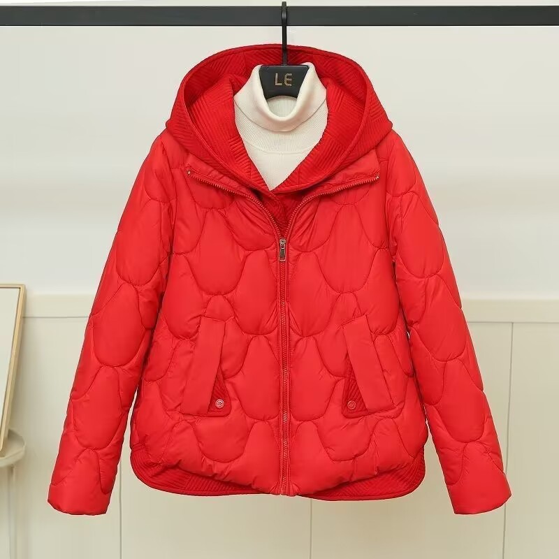 Women's winter jacket with hood and knit look