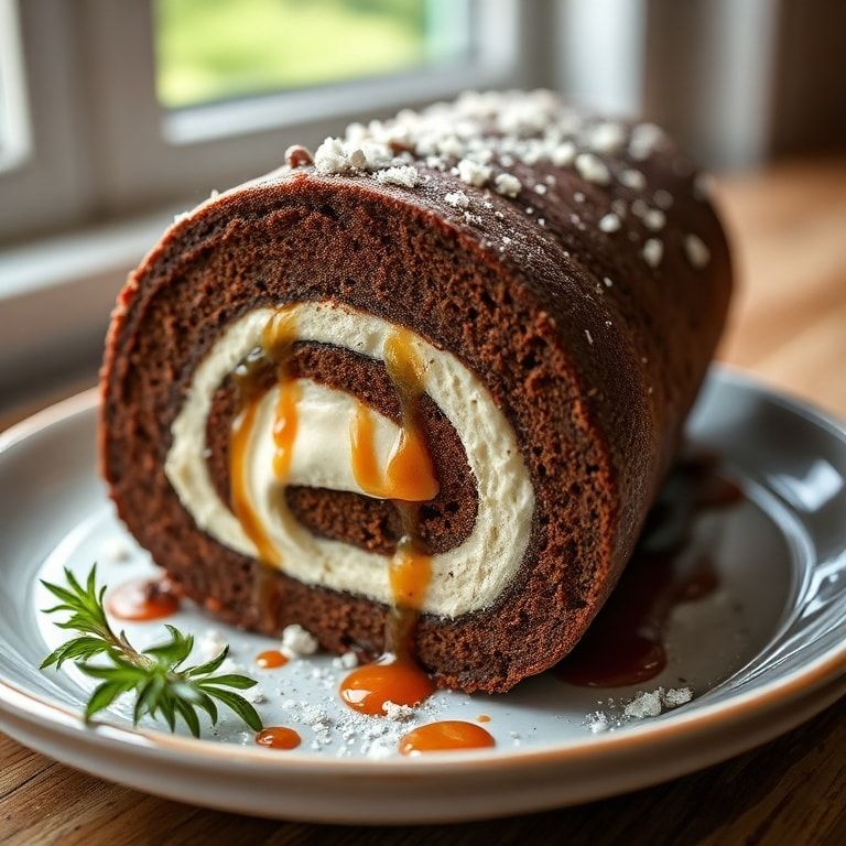 Easy Chocolate Cake Roll with Cream Cheese Filling – Quick & Creamy Delight finished