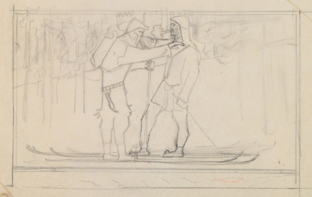 The Great Kalevala sketch Skiers 1925