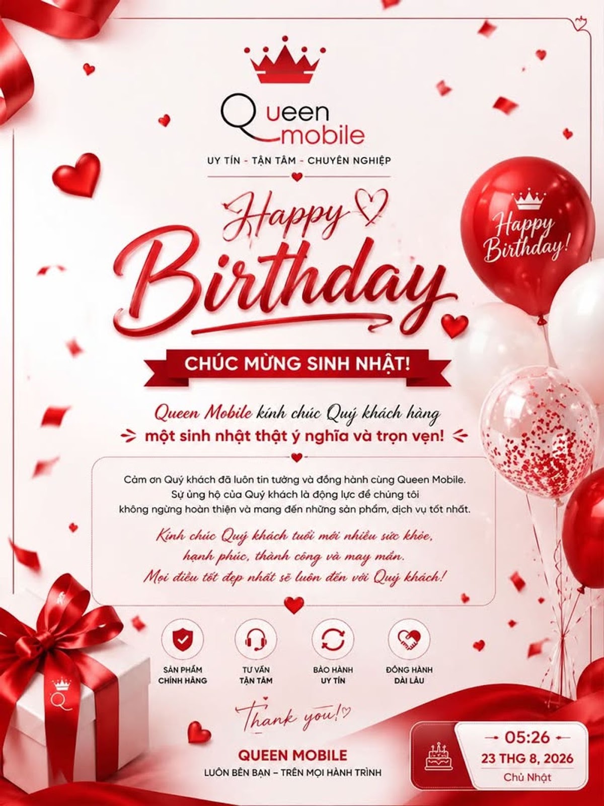 CHÚC MỪNG SINH NHẬT KHÁCH HÀNG QUEEN MOBILE 

Sớm mai nắng gọi bình minh
Queen M...