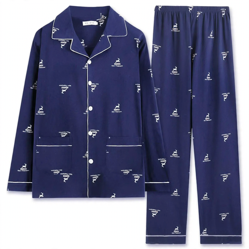 Herren-Pyjama-Set, Baumwolle, langärmelig