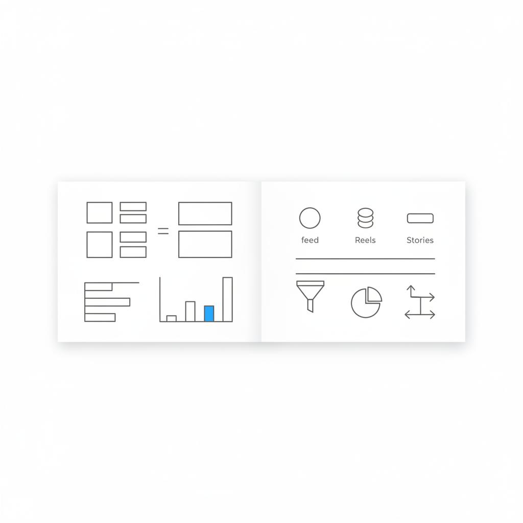 Flat-lay planner sketch of CPM calculations with bar charts and feed/reels/stories icons in vector ink; tiny brand-blue accent. How much do 1000 impressions cost on Instagram?