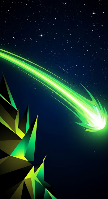 Neon Green Comet Streak in Starry Geometric Night Sky - Free mobile Wallpaper