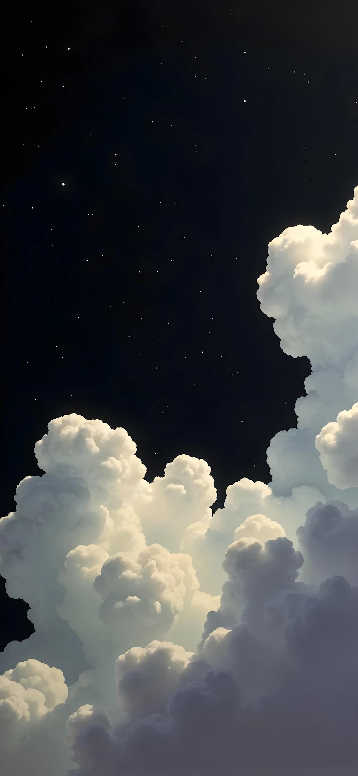 Starry Night Above Bright Clouds - Dramatic Digital Art 2K iPhone Wallpaper (1890x4094)