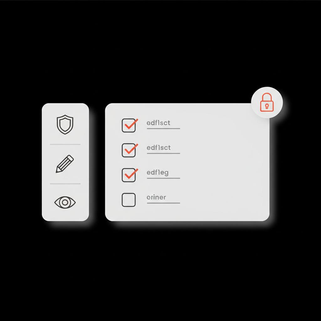 Vector dashboard infographic with sidebar role icons, checklist and small lock on black background for article about lost access to my Facebook page