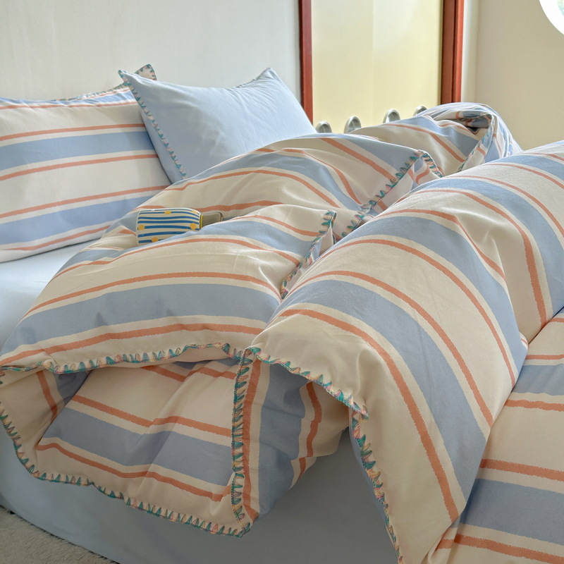 Baumwoll-Bettwäsche-Set, angeraut, gestreift