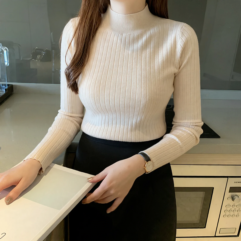 Damen-Strickpullover mit Stehkragen, dünn