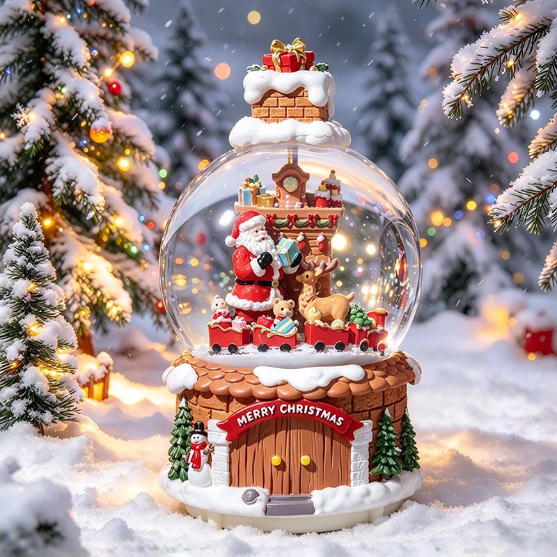 Weihnachtliche Schneekugel mit Musik, Licht und Schneefall
