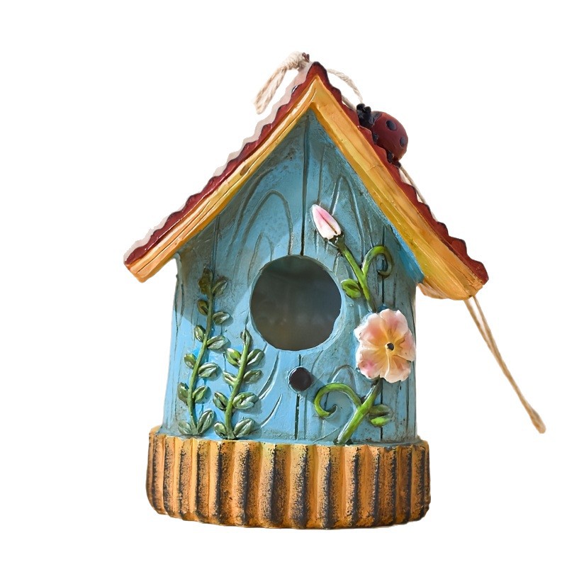 Decorative birdhouse made of resin for garden and balcony
