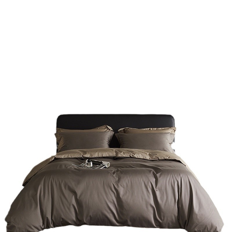 4-teiliges Bettwäsche-Set, Langstapelbaumwolle, Satin-Webung, unifarben