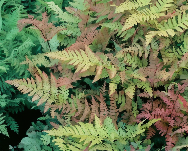 Dryopteris erythrosora, felce autunnale con fronde giovani color rame