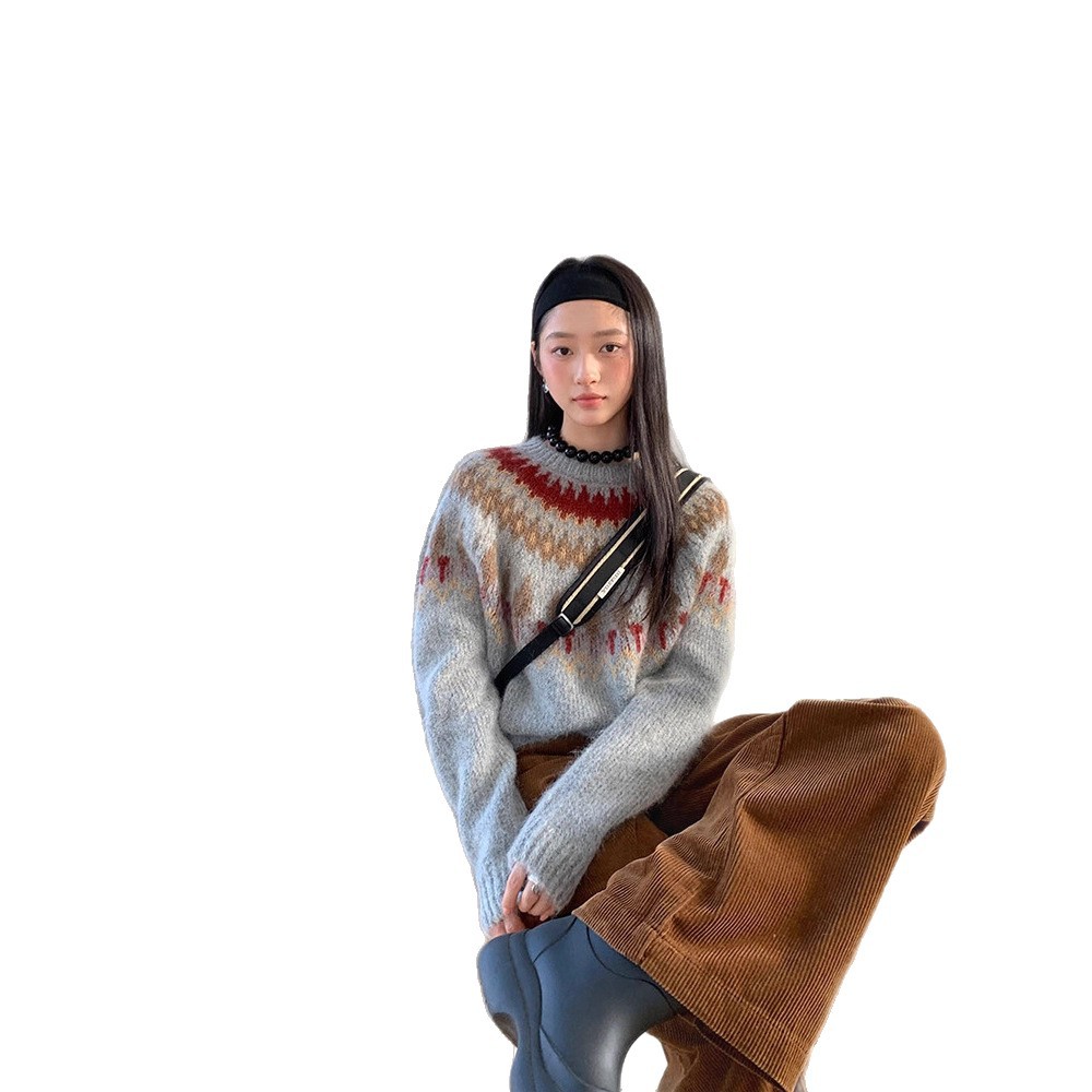 Mohair knitted sweater with Fair Isle pattern