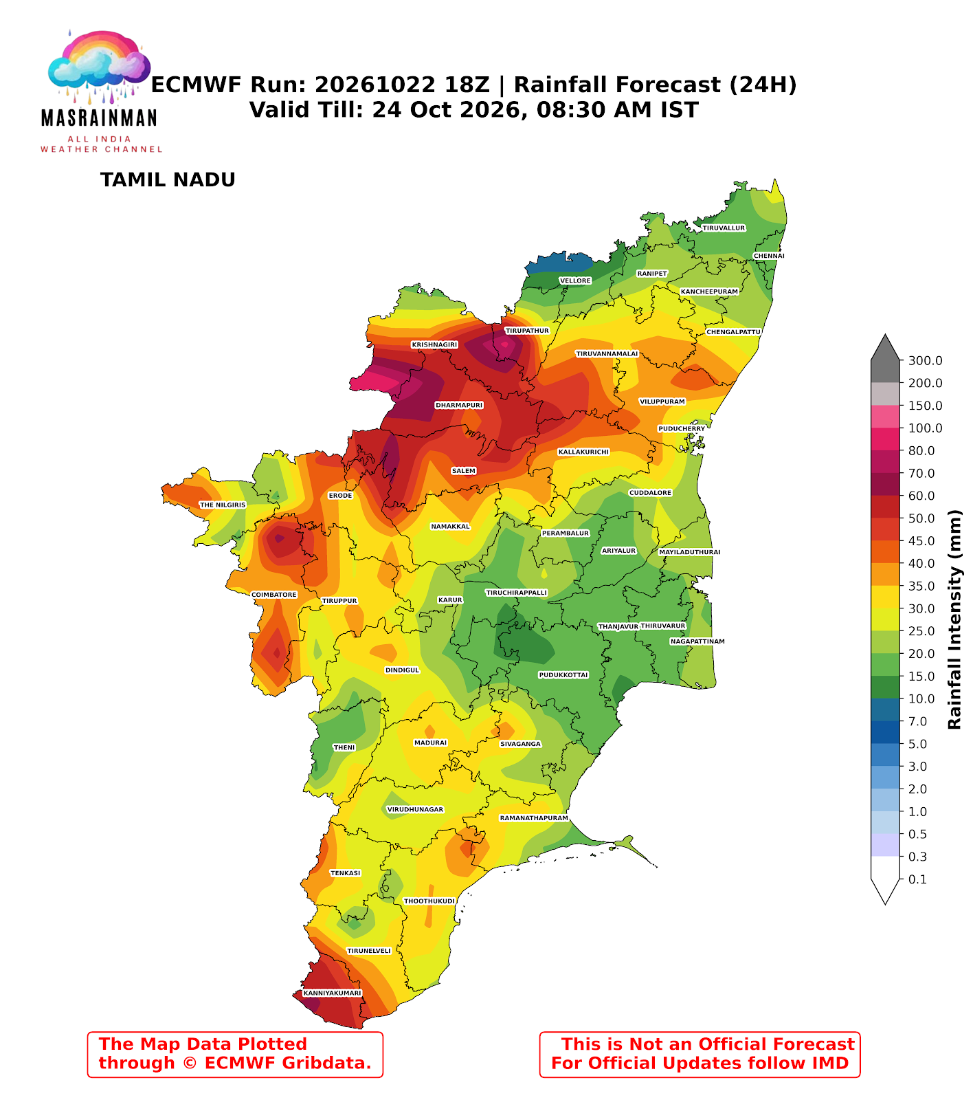 Tamil Nadu district rainfall forecast 23 Oct 2026 - MasRainman