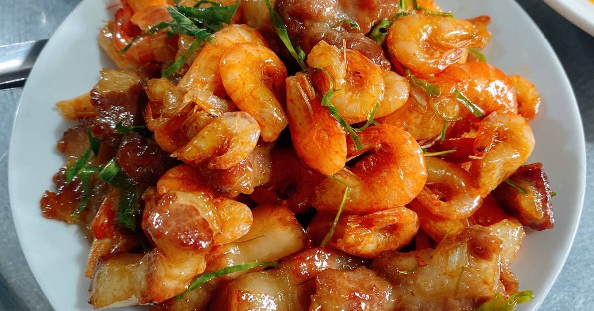 Tôm rang thịt ba chỉ siêu bắt cơm