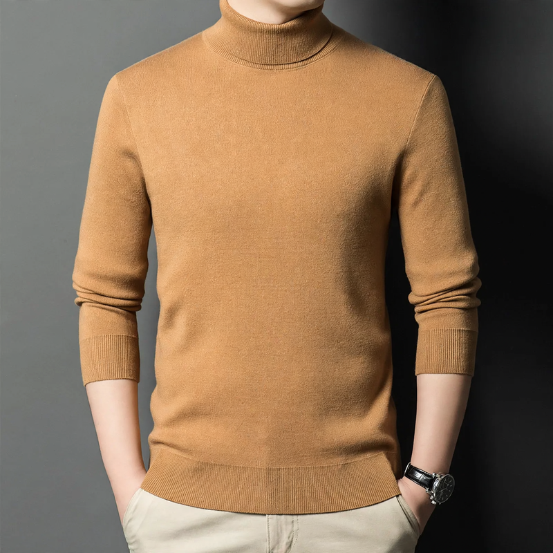 Men's knitted wool sweater, stand collar, warm