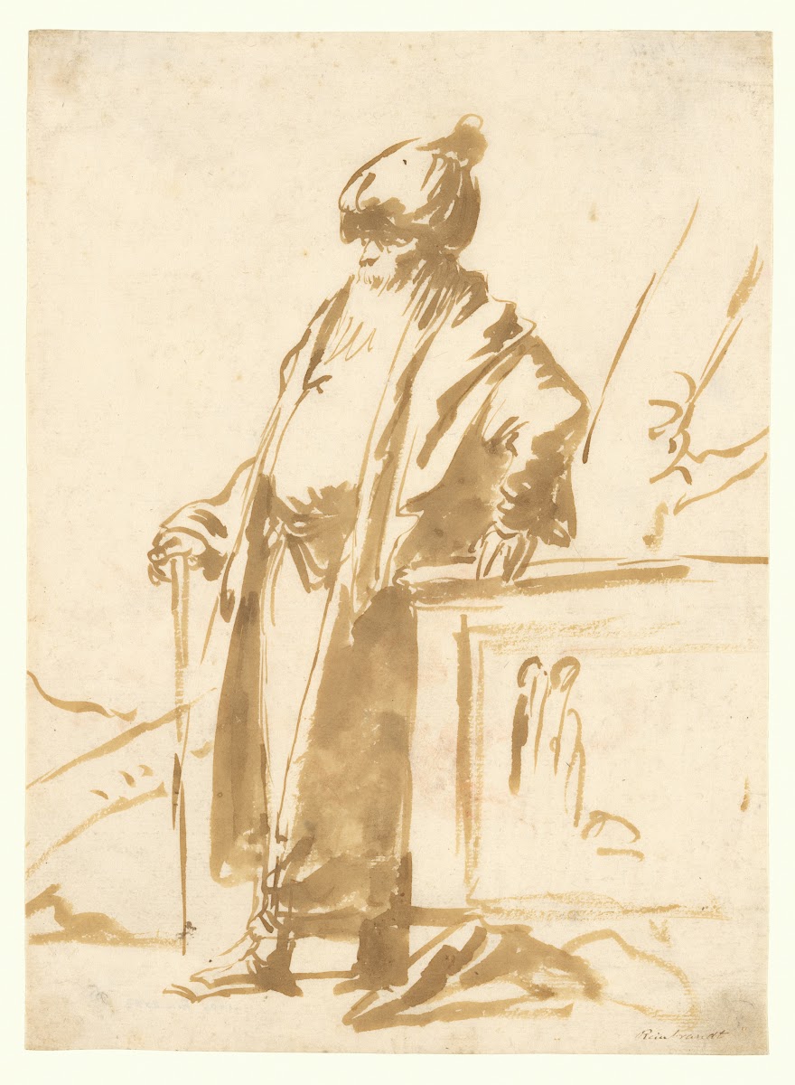 An Old Man in Oriental Dress Standing by a Pagan Altar mid 18thearly 19th centur