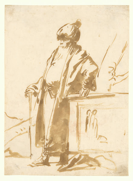 An Old Man in Oriental Dress Standing by a Pagan Altar mid 18thearly 19th centur