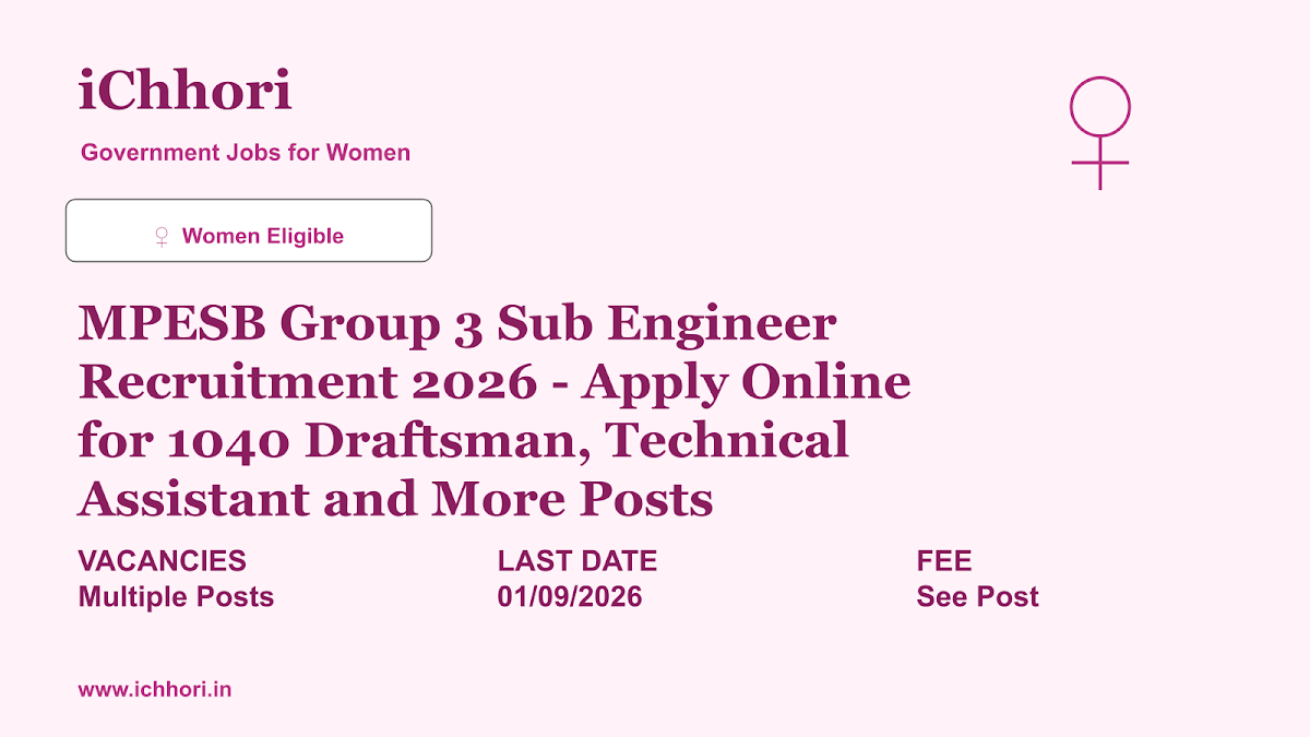 MPESB Group 3 Sub Engineer Recruitment 2026 - Apply Online for 1040 Draftsman, Technical Assistant and More Posts - iChhori