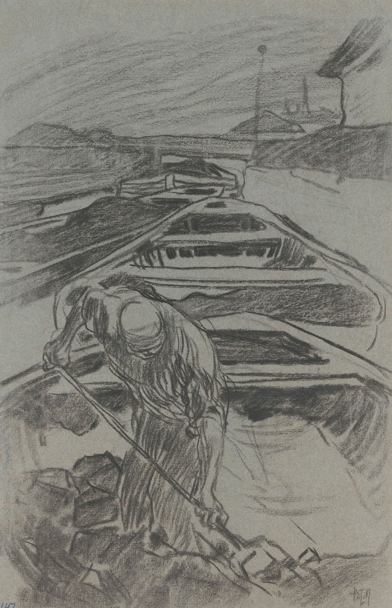 Arbeider in steenkoolschuit 19th century