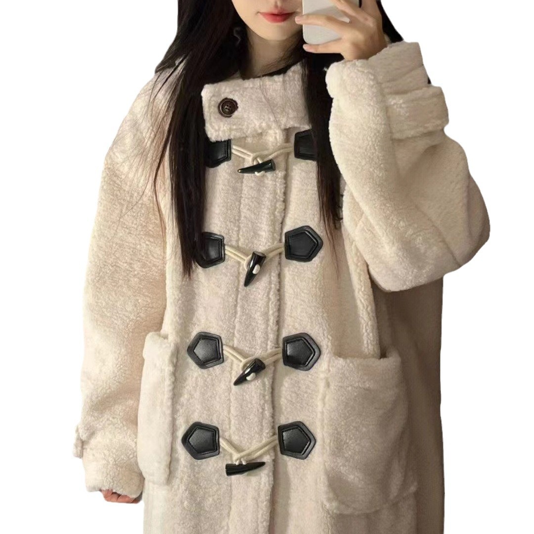 Women's Faux Lamb Fur Coat with Toggle Buttons