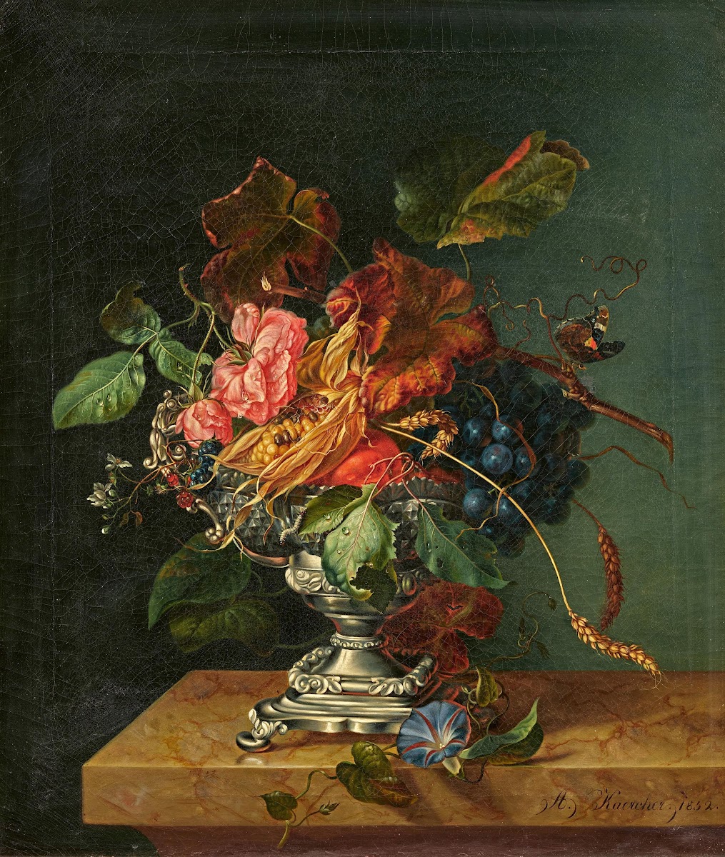 Fruit and Flowers in a Silver Bowl 1852