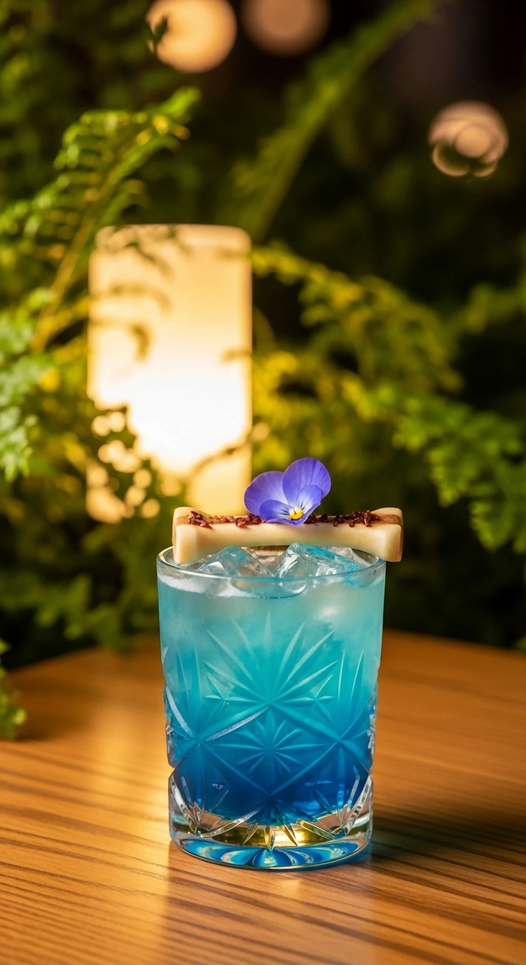 Vibrant Blue Cocktail Garnished with Pansy Flower and Ice - Free 4K mobile Wallpaper