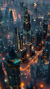 Futuristic Cityscape at Night with Glowing Skyscrapers