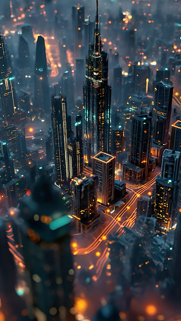 Futuristic Cityscape at Night with Glowing Skyscrapers - Free mobile Wallpaper