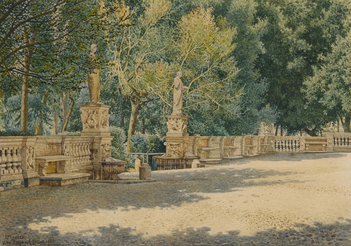 Terrace in the Gardens of the Villa Borghese Rome 1907