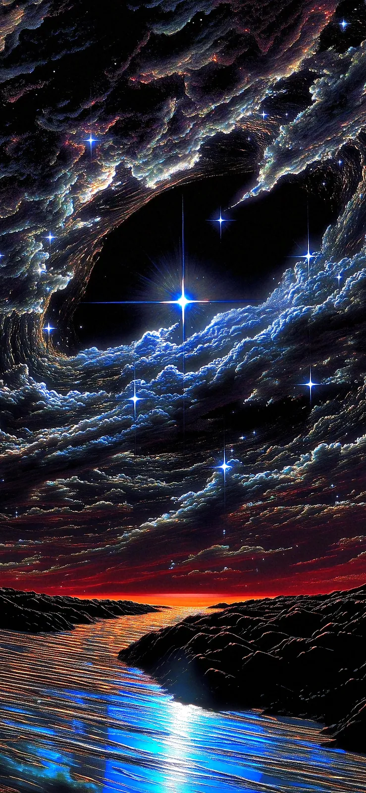 Bright Star Over Cosmic River - Digital Space Art 2K iPhone Wallpaper (1889x4092)