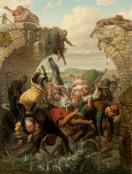 The Bridge at Nya Lödöse Collapsing into the River Säve in 1543 1884